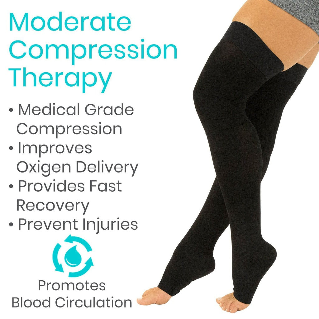 Thigh High Open Toe Compression Stockings 15-20mmHg