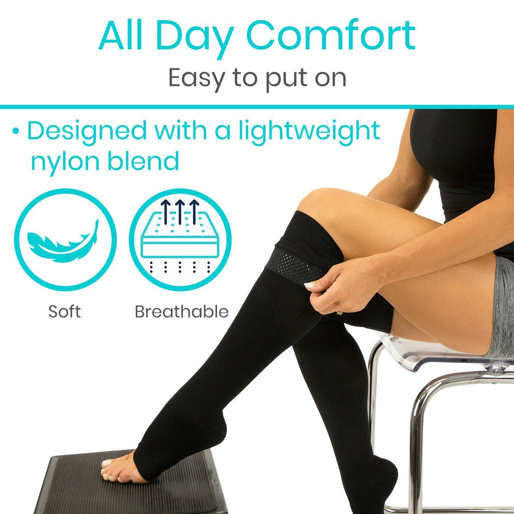 Thigh High Open Toe Compression Stockings 15-20mmHg