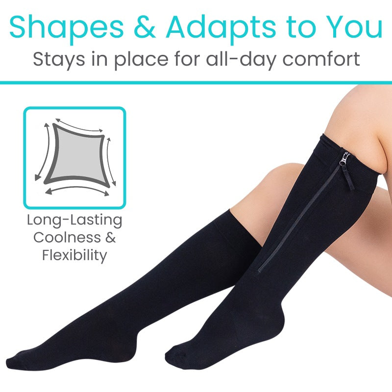 Zippered Knee High Compression Stockings 15-20mmHg