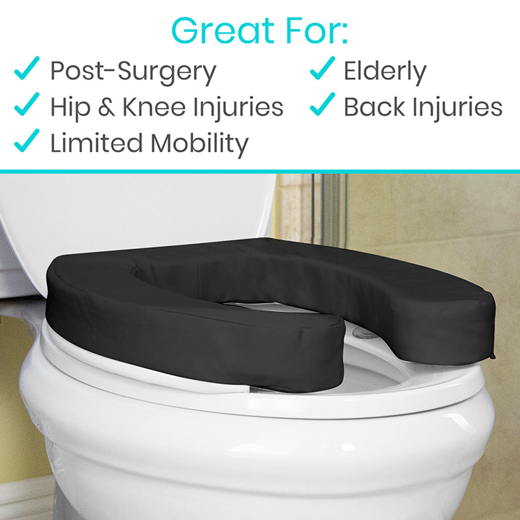 Cushioned Toilet Seat Riser Black 2" Soft