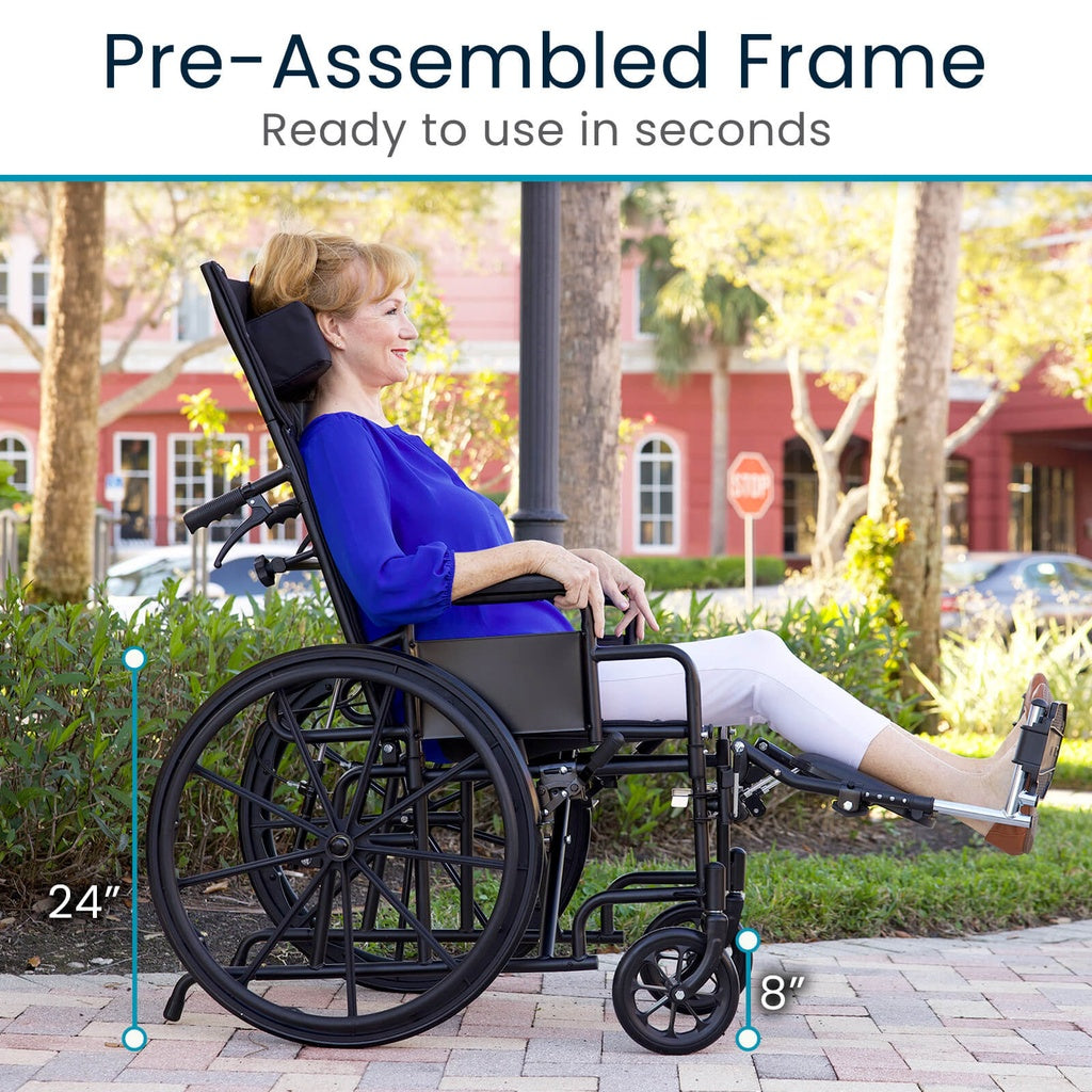 Reclining Wheelchair With Headrest (16"-18"-20", 300 lbs)