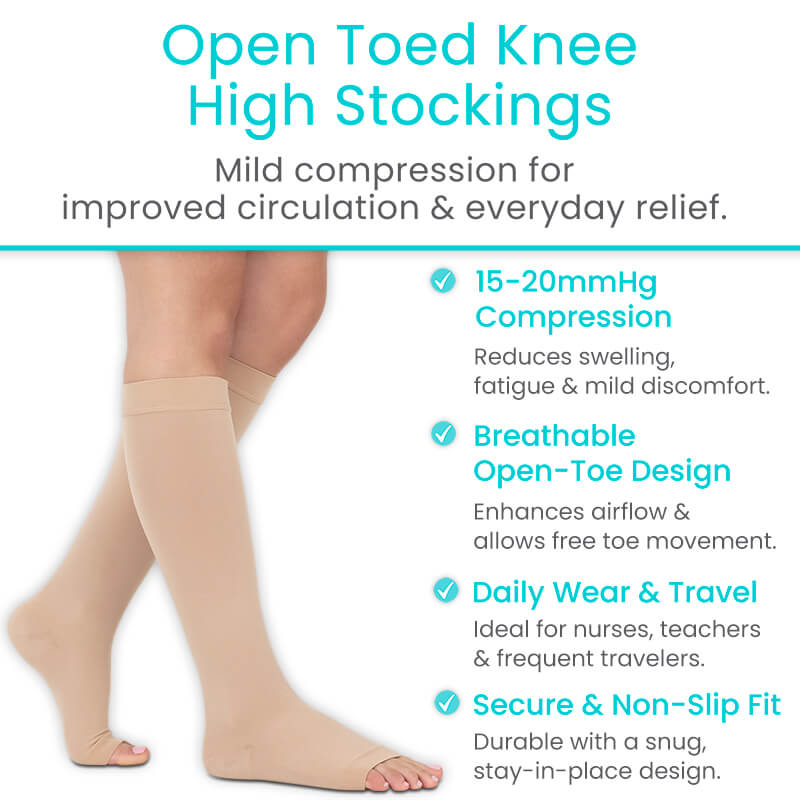 Knee High Open Toe Compression Stockings 15-20mmHg