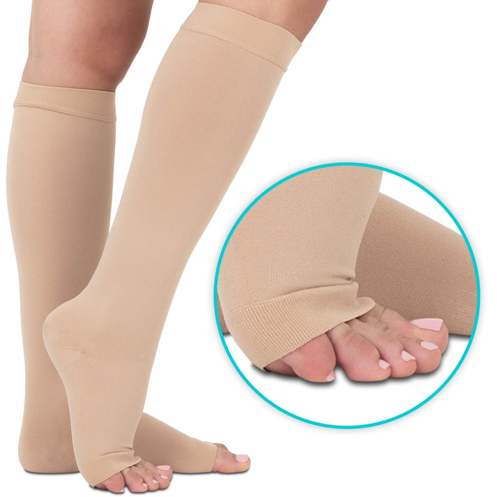 Knee High Open Toe Compression Stockings 15-20mmHg