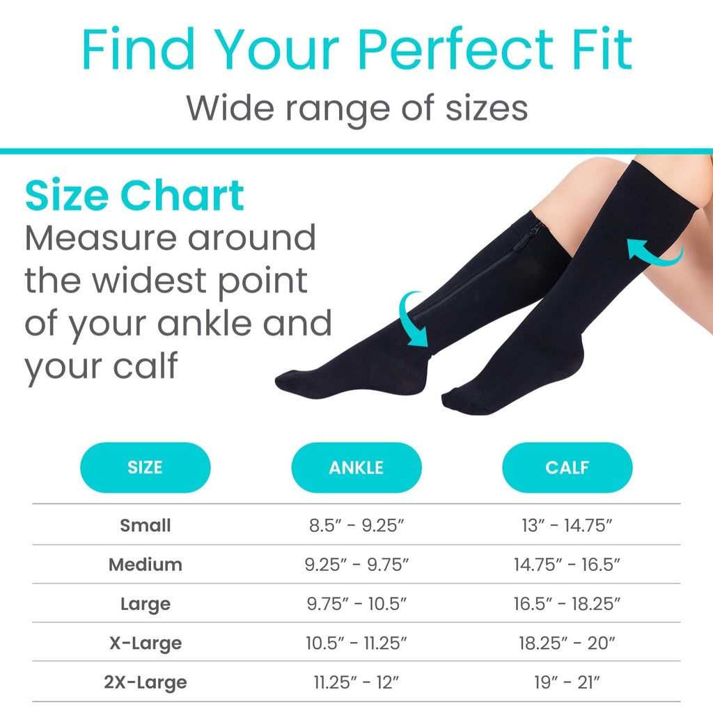 Zippered Knee High Compression Stockings 15-20mmHg