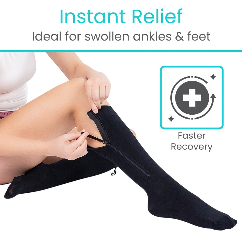 Zippered Knee High Compression Stockings 15-20mmHg