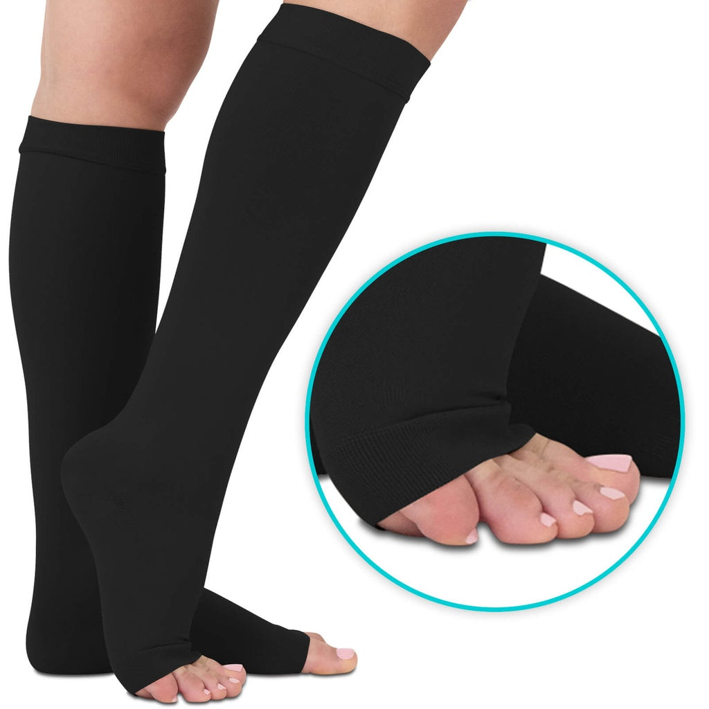 Knee High Open Toe Compression Stockings 15-20mmHg