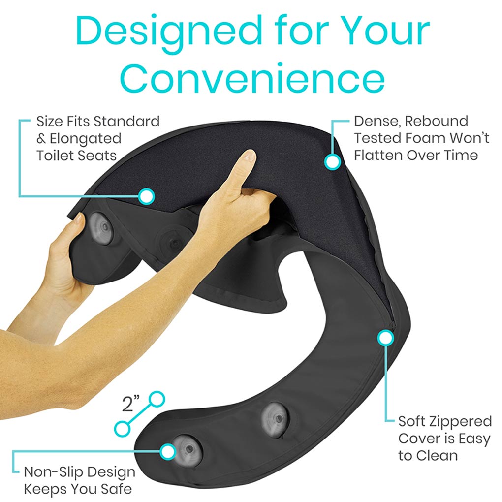 Cushioned Toilet Seat Riser Black 2" Soft