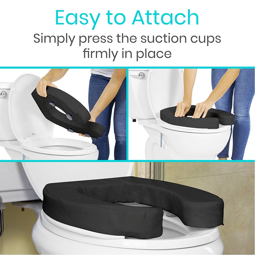 Cushioned Toilet Seat Riser Black 2" Soft