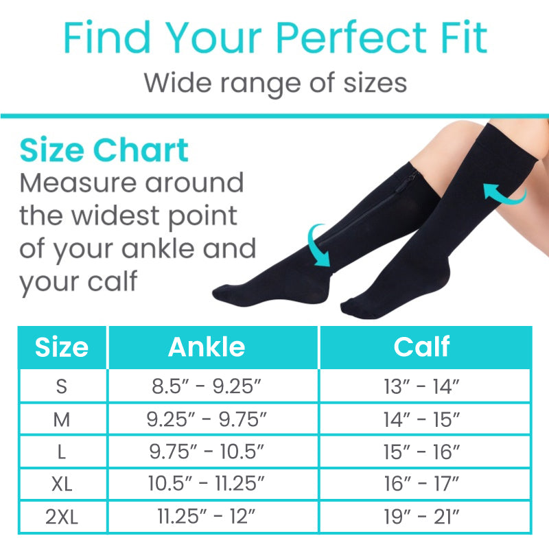 Zippered Knee High Compression Stockings 20-30mmHg